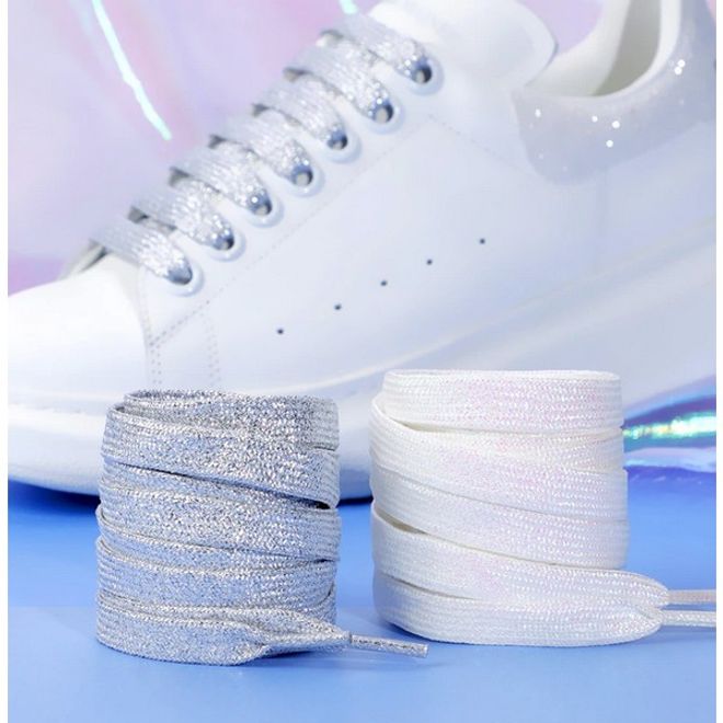 1 Paar Glitzernde Schnürsenkel 120 cm - für festen und sicheren Sitz im Schuh - Glitter Series - weiss