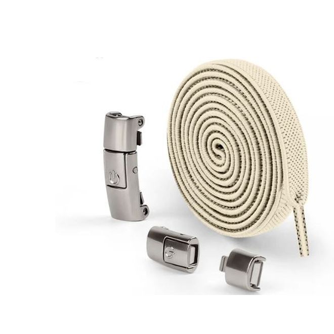 1 Paar Elastische Schnürsenkel ohne binden 100 cm - mit Druckknopf-Verschluss - Press Lock Series - beige