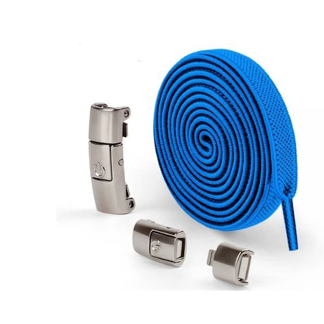 1 Paar Elastische Schnürsenkel ohne binden 100 cm - mit Druckknopf-Verschluss - Press Lock Series - blau