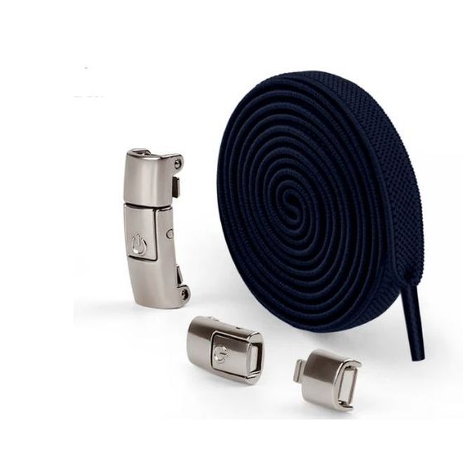 1 Paar Elastische Schnürsenkel ohne binden 100 cm - mit Druckknopf-Verschluss - Press Lock Series - navy