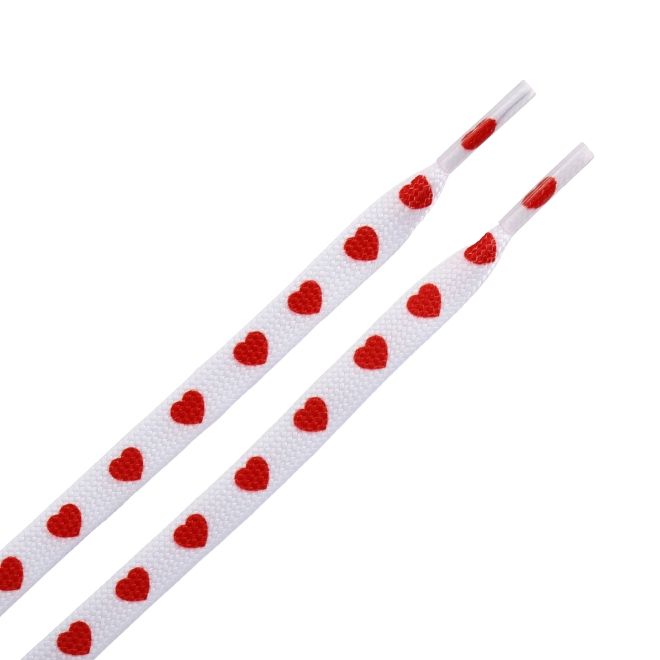 1 Paar flache Schnürsenkel (100 cm lang, 8 mm breit) - HeartBeat Collection - weiss/rot